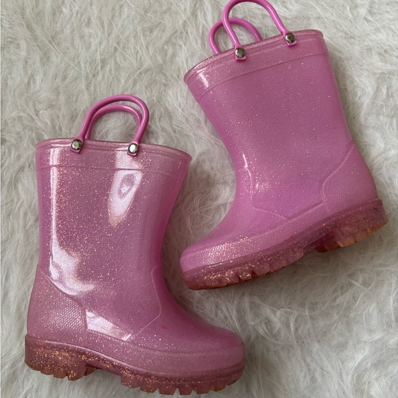 Sparkly Splashin’ Pink Kids Rain Boots - Picture 1 of 3